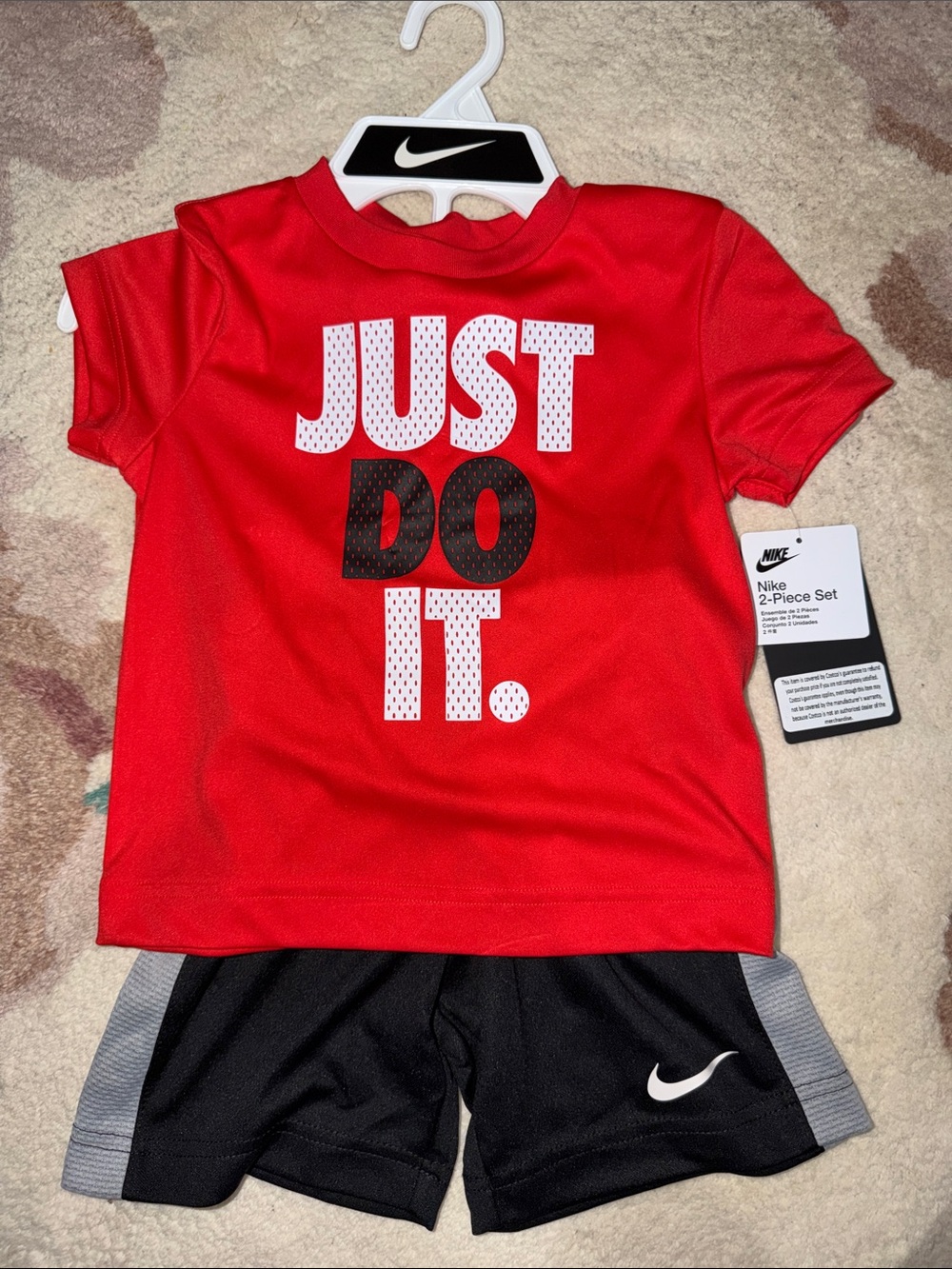 NEW Nike Red 'Just Do It.' Short Sleeve Top with Black Shorts Dri-Fit Set